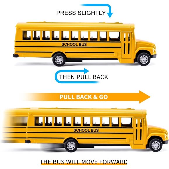 🆕  School Bus Yellow Pull Back Die-Cast Metal Vehicles Bright Kids Toddlers Toy - Picture 4 of 7